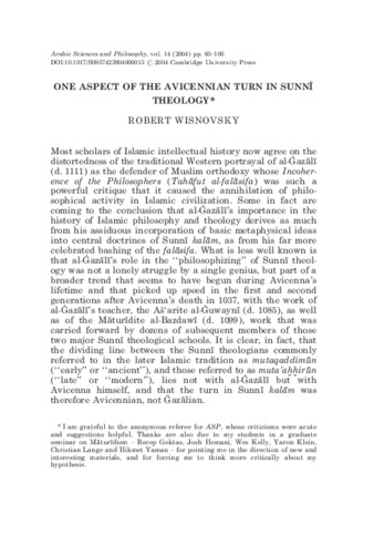 One Aspect of the Avicennian Turn in Sunni Theology thumbnail