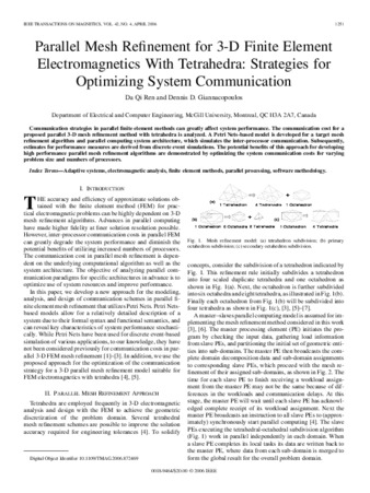 Parallel mesh refinement for 3-D finite element electromagnetics with tetrahedra: Strategies for optimizing system communication thumbnail