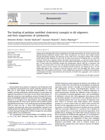 The binding of pullulan modified cholesteryl nanogels to Abeta oligomers and their suppression of cytotoxicity thumbnail