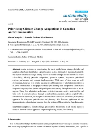 Prioritizing Climate Change Adaptations in Canadian Arctic Communities thumbnail