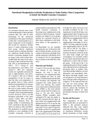 Nutritional Manipulation in Broiler Production to Tailor Poultry Meat Composition to Satisfy the Health Conscious Consumers thumbnail