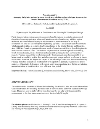 Non-stop equity: Assessing daily intersections between transit accessibility and social disparity across the Greater Toronto and Hamilton Area (GTHA) thumbnail