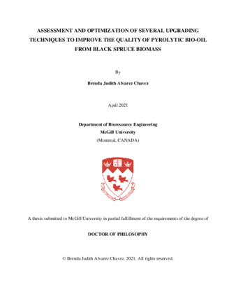 Assessment and optimization of several upgrading techniques to improve the quality of pyrolytic bio-oil from black spruce biomass thumbnail