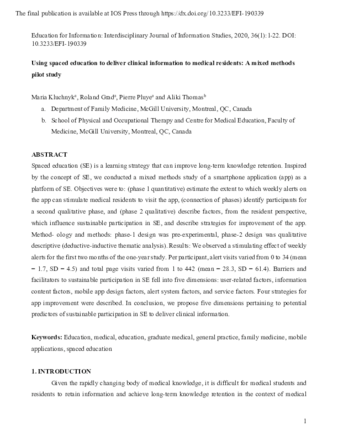 Using spaced education to deliver clinical information to medical residents: A mixed methods pilot study thumbnail