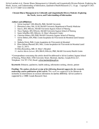 Chronic Illness Management in Culturally and Linguistically Diverse Patients: Exploring the Needs, Access, and Understanding of Information thumbnail