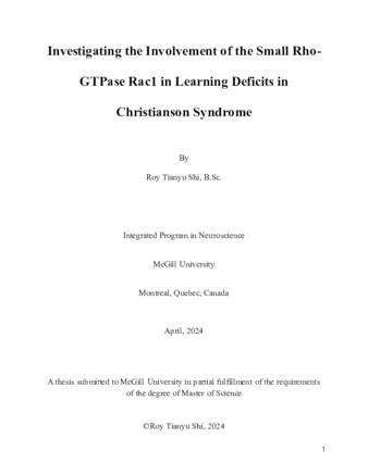 Investigating the involvement of the small rho-GTPase Rac1 in learning deficits in christianson syndrome thumbnail