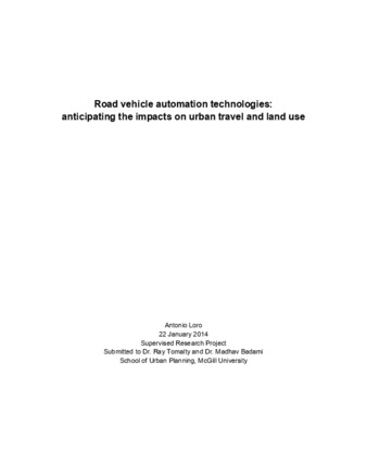 Road vehicle automation technologies:anticipating the impacts on urban travel and land use thumbnail