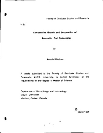 Comparative growth and locomotion of anaerobic oral spirochetes thumbnail
