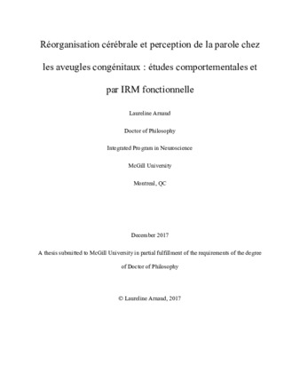 Réorganisation cérébrale et perception de la parole chez les aveugles congénitaux : études comportementales et par IRM fonctionnelle thumbnail