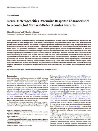 Neural heterogeneities determine response characteristics to second-, but not first-order stimulus features thumbnail