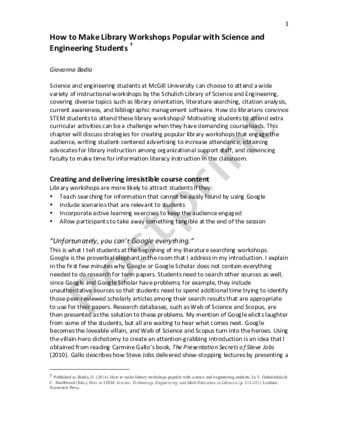 How to Make Library Workshops Popular with Science and Engineering Students thumbnail