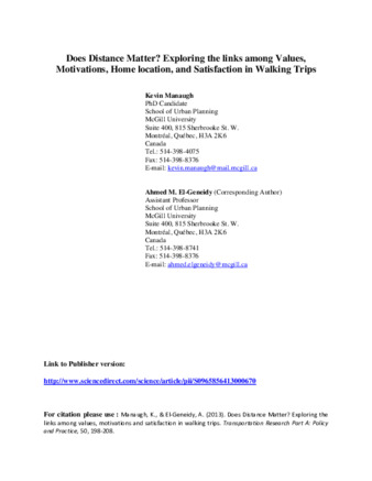 Does Distance Matter? Exploring the links among Values, Motivations, Home location, and Satisfaction in Walking Trips  thumbnail