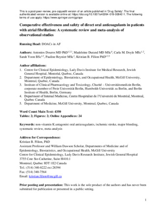 Comparative Effectiveness and Safety of Direct Oral Anticoagulants in Patients with Atrial Fibrillation: A Systematic Review and Meta-Analysis of Observational Studies thumbnail