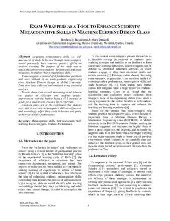 Exam-Wrappers as a Tool to Enhance Students’ Metacognitive Skills in Machine Element Design Class thumbnail