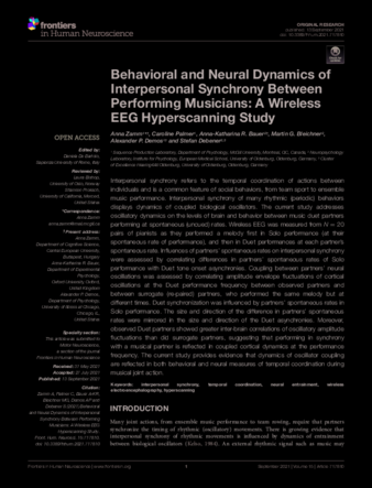 Behavioral and Neural Dynamics of Interpersonal Synchrony Between Performing Musicians: A Wireless EEG Hyperscanning Study thumbnail