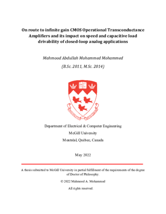 On route to infinite gain CMOS operational transconductance amplifiers and its impact on speed and capacitive load drivability of closed-loop analog applications thumbnail