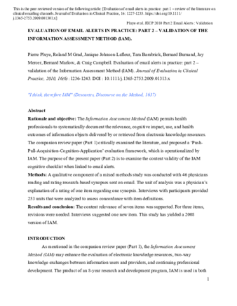 Evaluation of email alerts in practice: Part 2. Validation of the information assessment method thumbnail