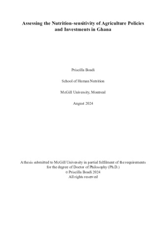 Assessing the Nutrition-sensitivity of Agriculture Policies and Investments in Ghana thumbnail