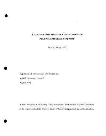 A Case-control study of risk factors for post-poliomyelitis syndrome / thumbnail