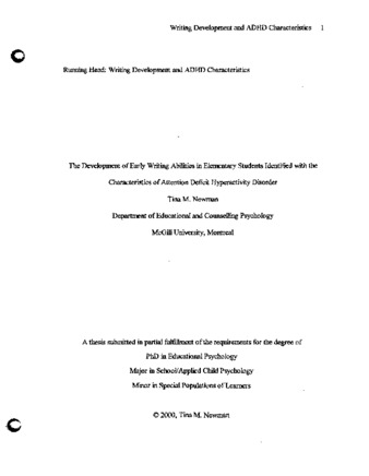 The development of early writing abilities in elementary students identified with the characteristics of attention deficit hyperactivity disorder thumbnail
