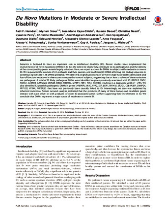 De Novo Mutations in Moderate or Severe Intellectual Disability thumbnail