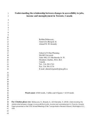 Understanding the Relationship Between Changes in Accessibility to Jobs, Income, and Unemployment in Toronto, Canada thumbnail