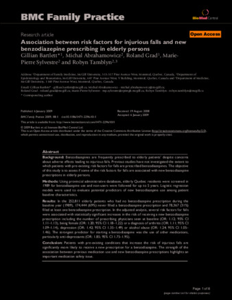 Association between risk factors for injurious falls and new benzodiazepine prescribing in elderly persons thumbnail