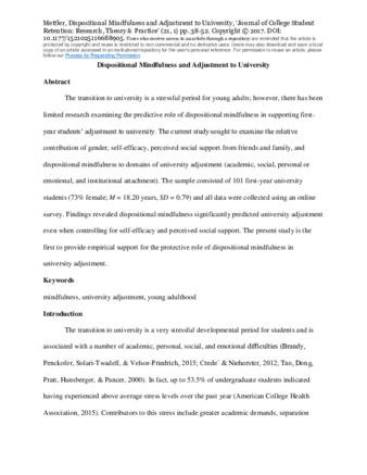 Dispositional Mindfulness and Adjustment to University thumbnail
