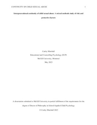 Intergenerational continuity of child sexual abuse: A mixed methods study of risk and protective factors thumbnail