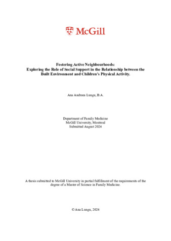 Fostering Active Neighbourhoods: Exploring the Role of Parental Social Support in the Relationship between the Built Environment and Children’s Physical Activity. thumbnail