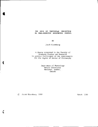 The role of vestibular perception in goal-directed oculomotor control / thumbnail