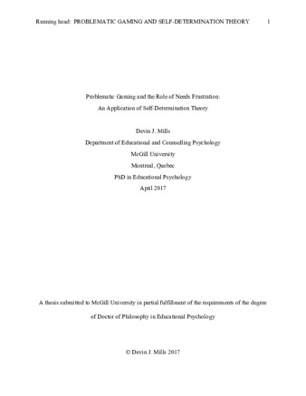 Problematic gaming and the role of needs frustration: An application of the self-determination theory thumbnail