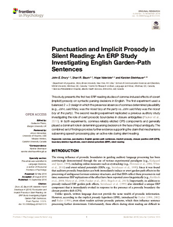 Punctuation and implicit prosody in silent reading: An ERP study investigating English garden-path sentences thumbnail