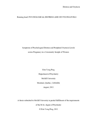 Symptoms of psychological distress and peripheral oxytocin levels across pregnancy in a community sample of women thumbnail