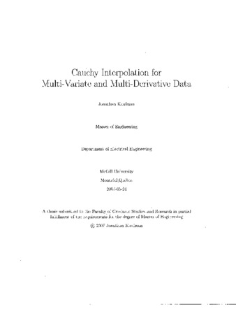 Cauchy interpolation for multi-variate and multi-derivative data thumbnail