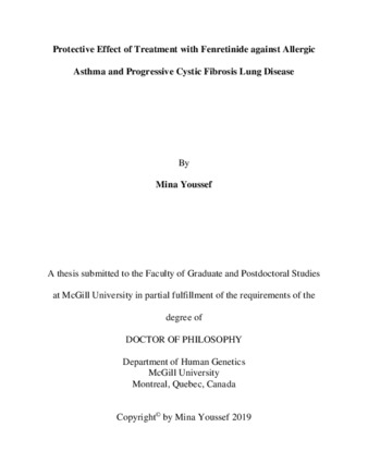 Protective effect of treatment with Fenretinide against allergic asthma and progressive Cystic Fibrosis lung disease thumbnail