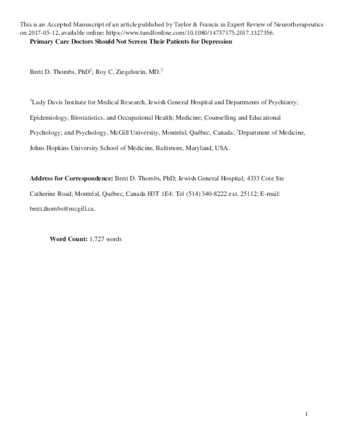Primary care doctors should not screen their patients for depression thumbnail
