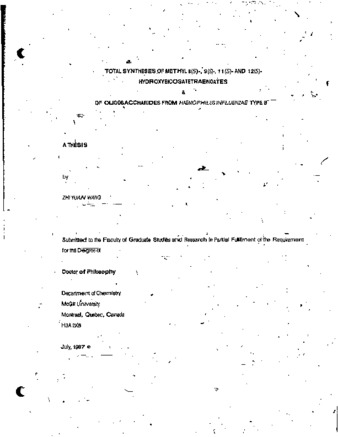 Total synthesis of methyl 8(S)-, 9(S)-, 11(S)- and 12(S)- hydroxyeicosatetraenoates & of oligosaccharides from Haemophilus influenzae type B thumbnail