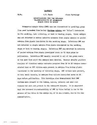 Investigation into the non-seed transmissibility of bromegrass mosaic virus in barley. thumbnail