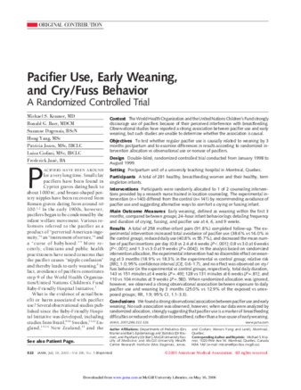 Pacifier use, early weaning, and cry/fuss behavior: a randomized controlled trial thumbnail