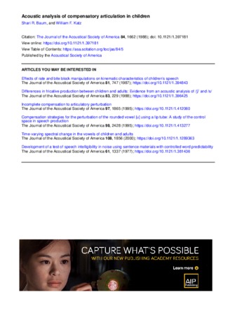 Acoustic analysis of compensatory articulation in children thumbnail