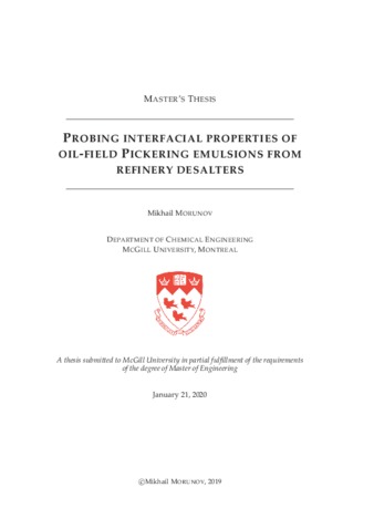 Probing interfacial properties of oil-field Pickering emulsions from refinery desalters thumbnail