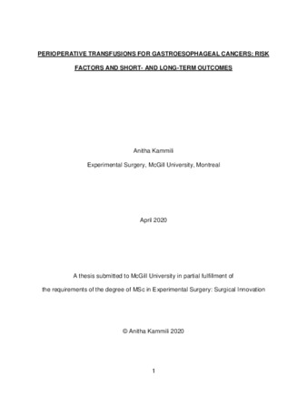 Perioperative transfusions for gastroesophageal cancers: Risk factors and short-and long-term outcomes thumbnail