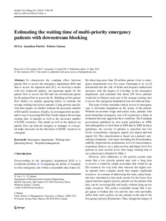 Estimating the waiting time of multi-priority emergency patients with downstream blocking thumbnail