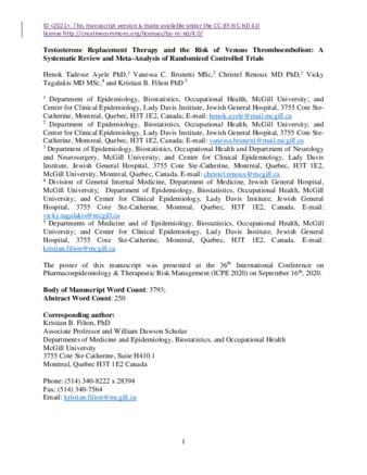 Testosterone replacement therapy and the risk of venous thromboembolism: A systematic review and meta-analysis of randomized controlled trials thumbnail