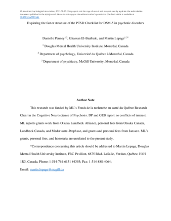 Exploring the factor structure of the PTSD checklist for DSM–5 in psychotic disorders. thumbnail