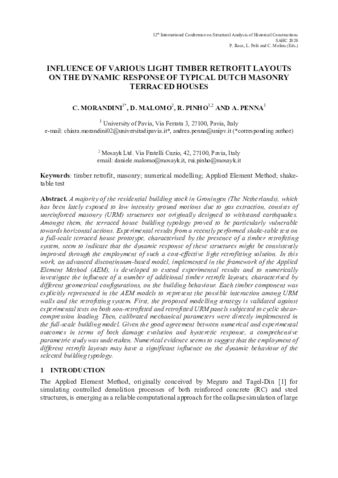 Influence of Various Light Timber Retrofit Layouts on the Dynamic Response of Typical Duch Masonry Terraced Houses thumbnail