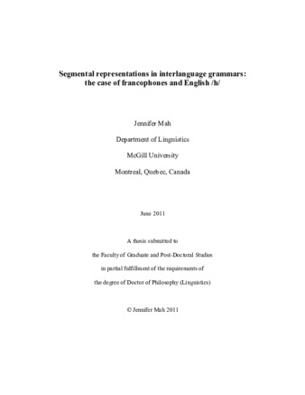 Segmental representations in interlanguage grammars: the case of francophones and English /h/ thumbnail