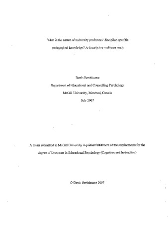 What is the nature of university professors' discipline-specific pedagogical knowledge? : a descriptive multicase study thumbnail