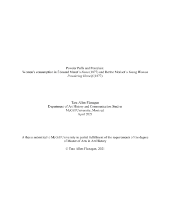 Powder puffs and porcelain: Women’s consumption in Édouard Manet’s "Nana" (1877) and Berthe Morisot’s "Young Woman Powdering Herself" (1877) thumbnail